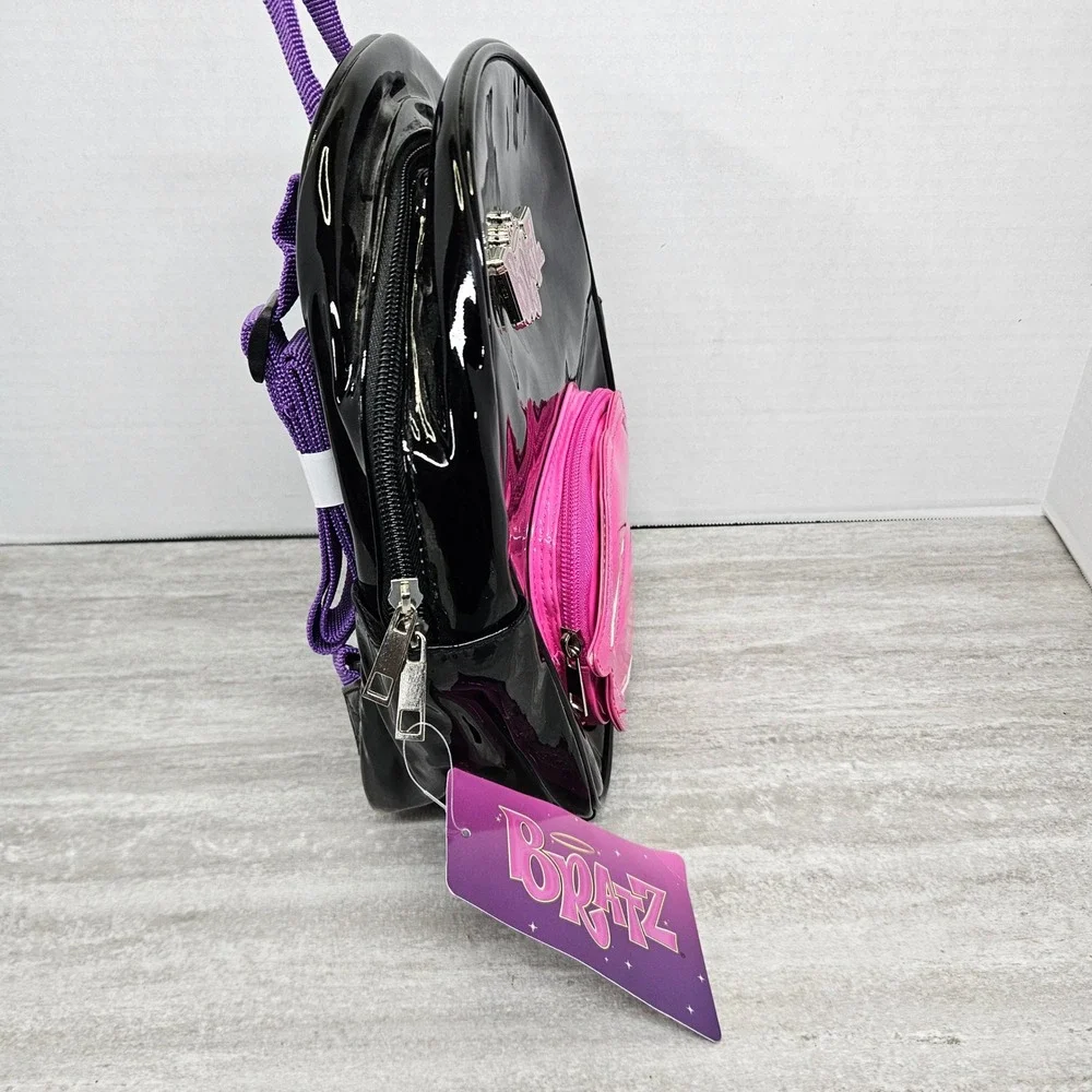 Bratz‎ Mini Backpack Black Patent Pink Lips Y2K Style Kids Girls New With Tags